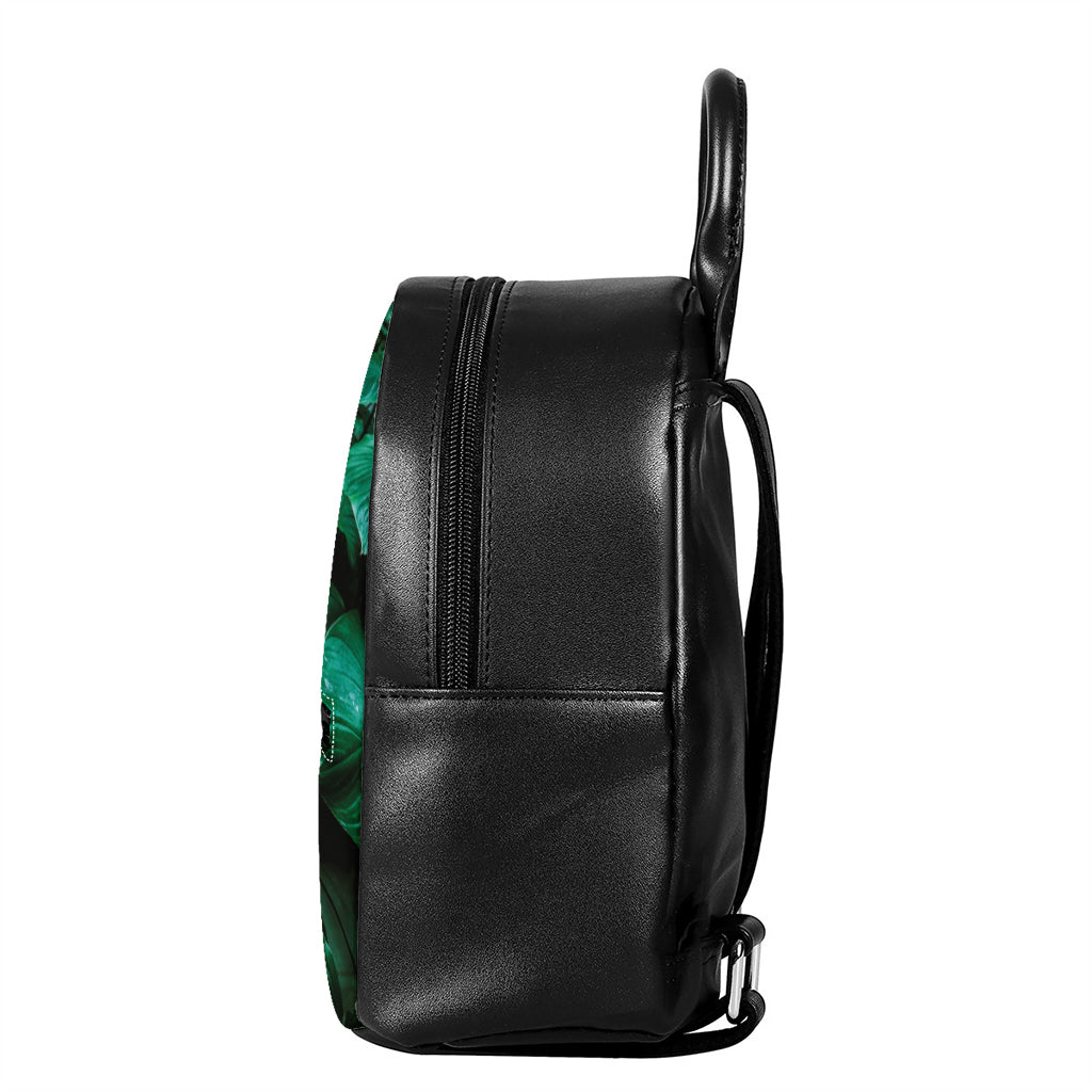 Natural Tropical Leaf Print Leather Backpack