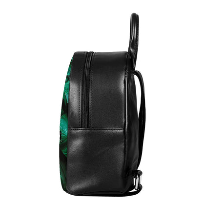 Natural Tropical Leaf Print Leather Backpack