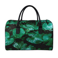 Natural Tropical Leaf Print Leather Duffel Bag
