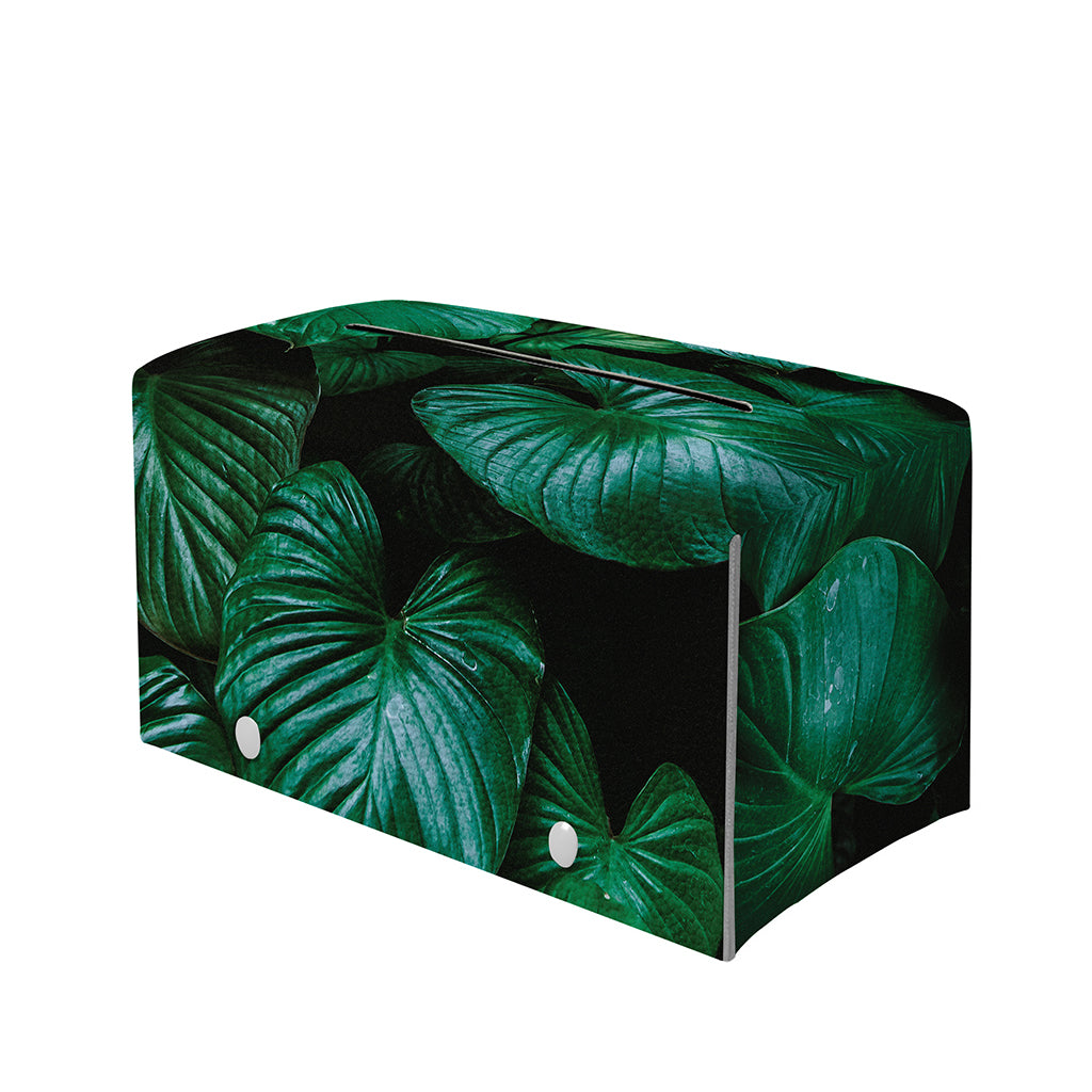 Natural Tropical Leaf Print Leather Tissue Box Cover