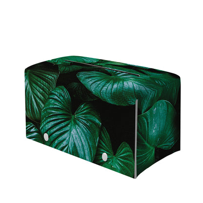 Natural Tropical Leaf Print Leather Tissue Box Cover