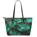 Natural Tropical Leaf Print Leather Tote Bag With Zipper