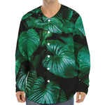 Natural Tropical Leaf Print Long Sleeve Baseball Jersey