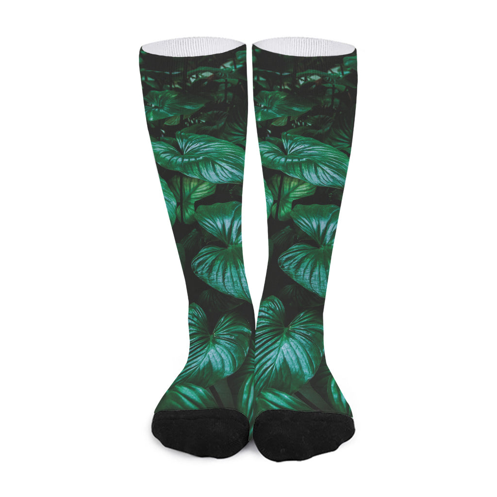 Natural Tropical Leaf Print Long Socks