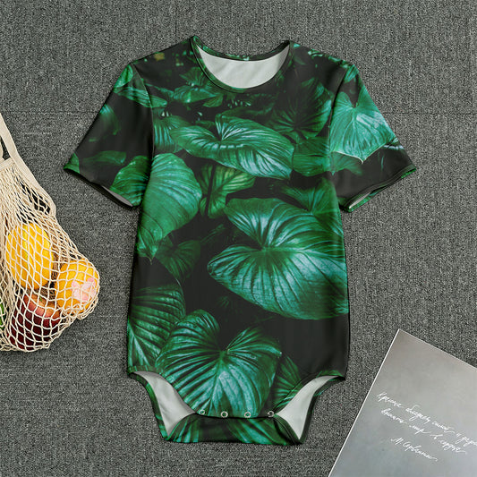 Natural Tropical Leaf Print Men's Bodysuit