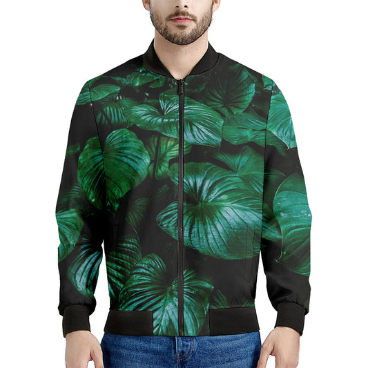 Natural Tropical Leaf Print Men's Bomber Jacket