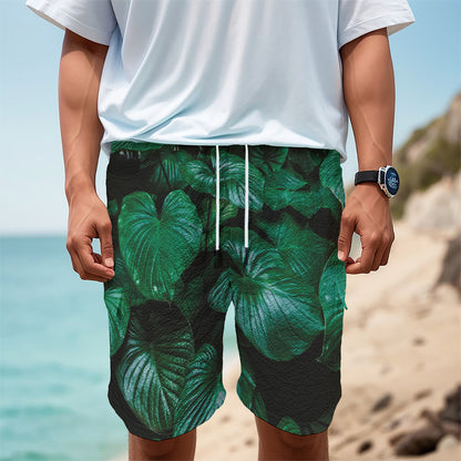 Natural Tropical Leaf Print Men's Cargo Shorts