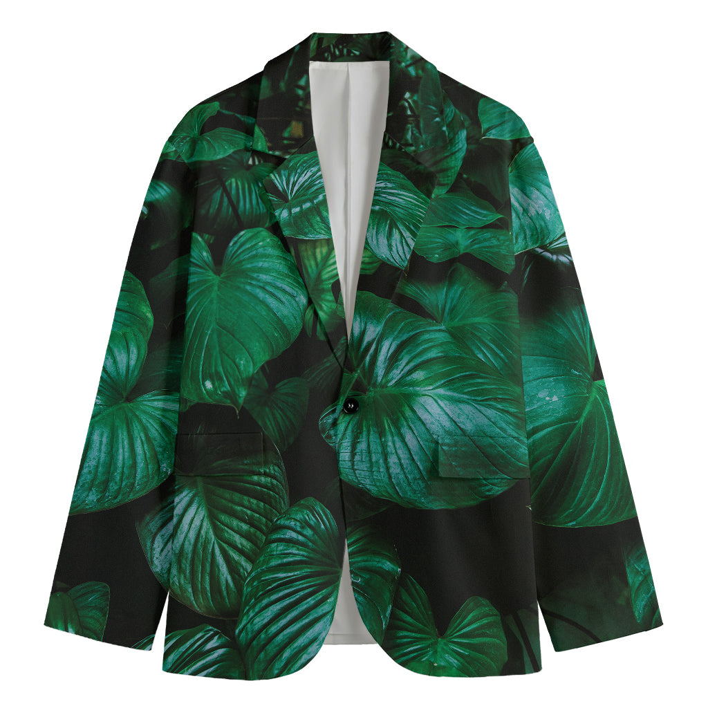 Natural Tropical Leaf Print Men's Cotton Blazer