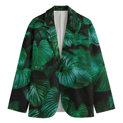Natural Tropical Leaf Print Men's Cotton Blazer