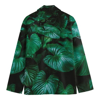 Natural Tropical Leaf Print Men's Cotton Blazer