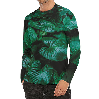 Natural Tropical Leaf Print Men's Long Sleeve Rash Guard