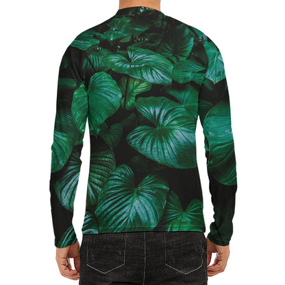 Natural Tropical Leaf Print Men's Long Sleeve Rash Guard