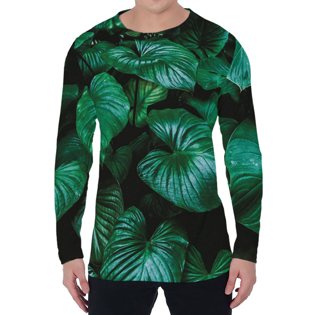 Natural Tropical Leaf Print Men's Long Sleeve T-Shirt