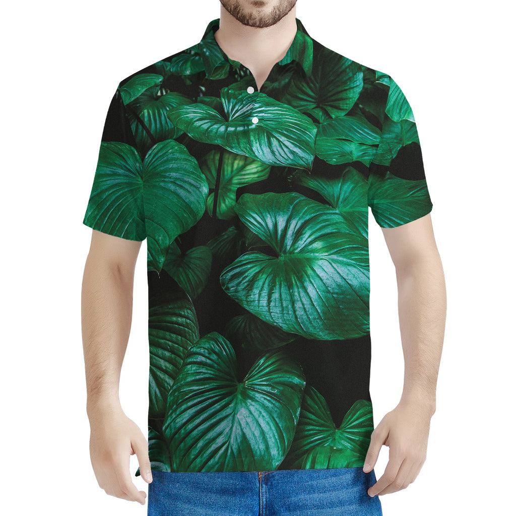 Natural Tropical Leaf Print Men's Polo Shirt