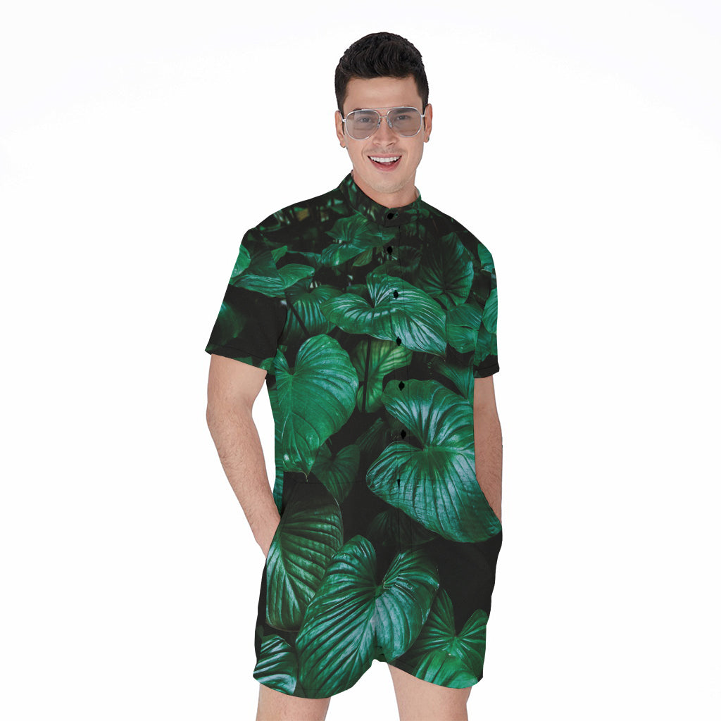 Natural Tropical Leaf Print Men's Rompers
