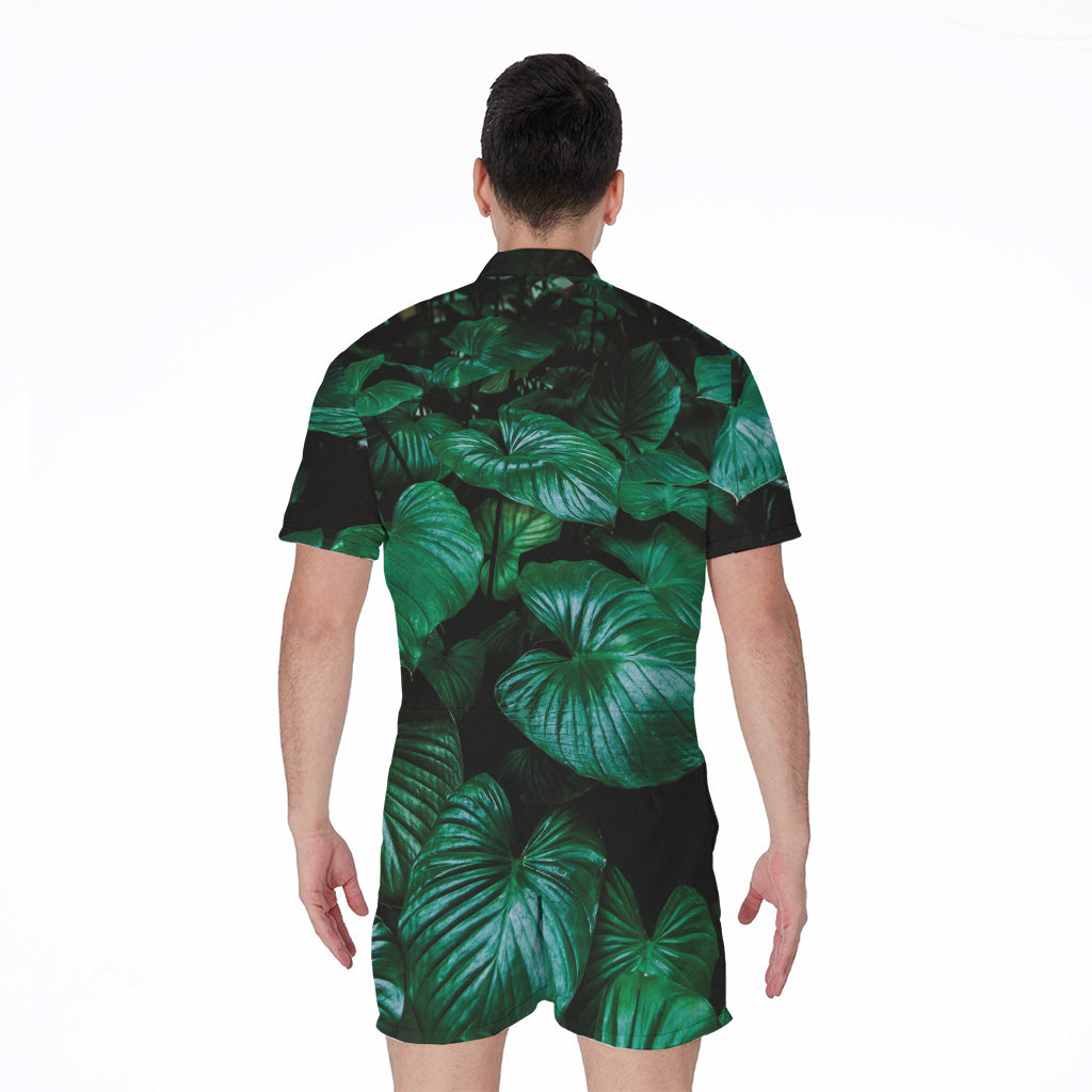 Natural Tropical Leaf Print Men's Rompers