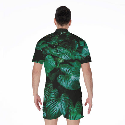 Natural Tropical Leaf Print Men's Rompers