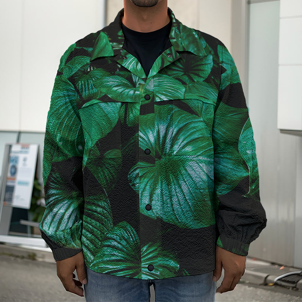 Natural Tropical Leaf Print Men's Shirt Jacket