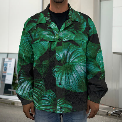 Natural Tropical Leaf Print Men's Shirt Jacket