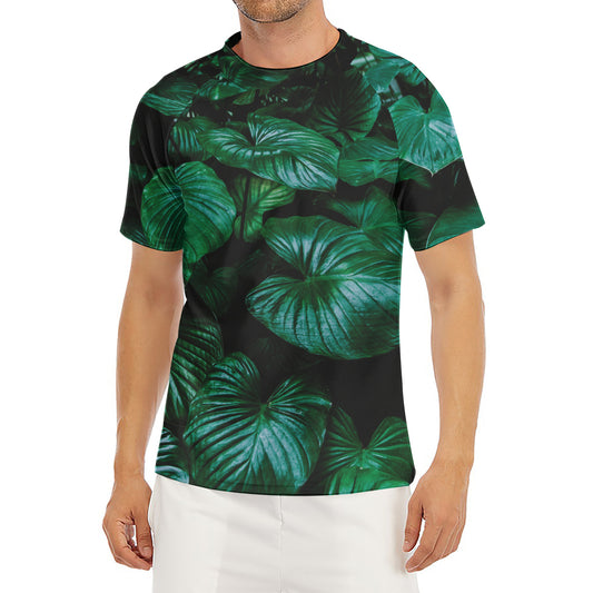 Natural Tropical Leaf Print Men's Short Sleeve Rash Guard