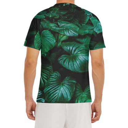 Natural Tropical Leaf Print Men's Short Sleeve Rash Guard