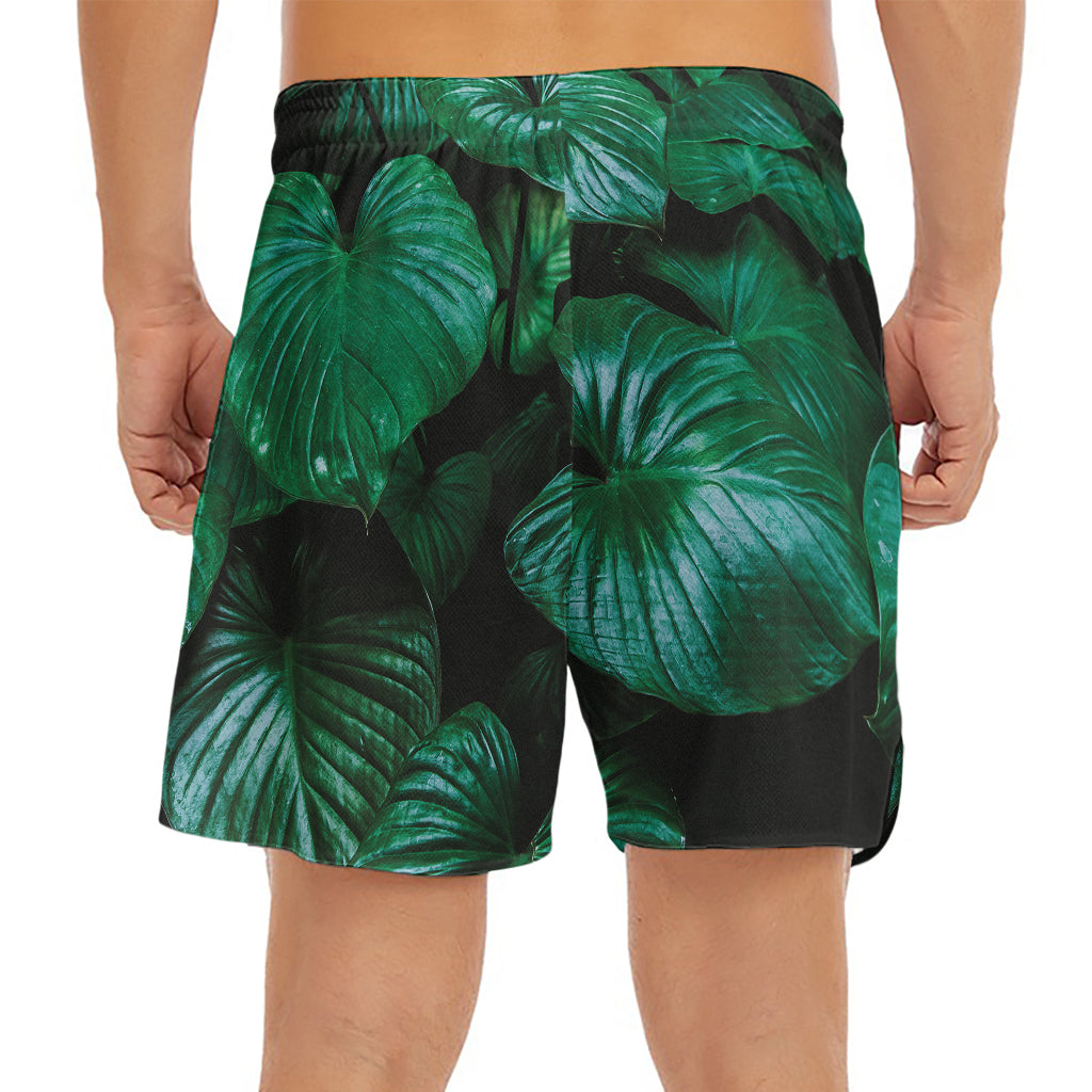 Natural Tropical Leaf Print Men's Split Running Shorts