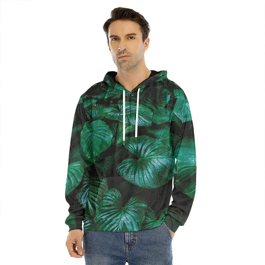 Natural Tropical Leaf Print Men's Velvet Pullover Hoodie
