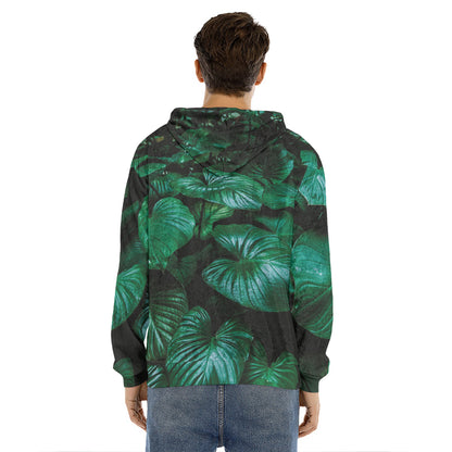 Natural Tropical Leaf Print Men's Velvet Pullover Hoodie