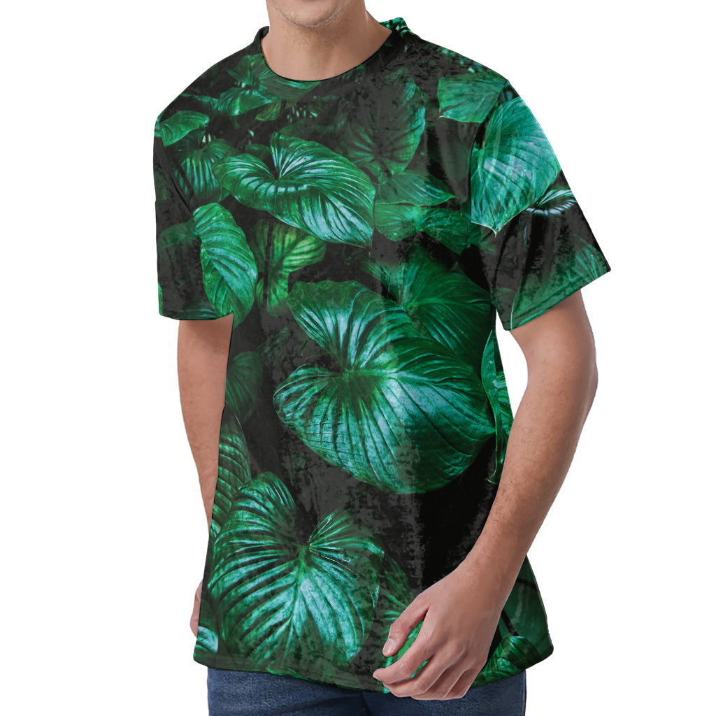 Natural Tropical Leaf Print Men's Velvet T-Shirt
