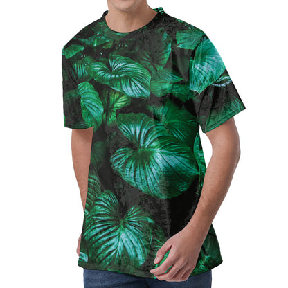 Natural Tropical Leaf Print Men's Velvet T-Shirt