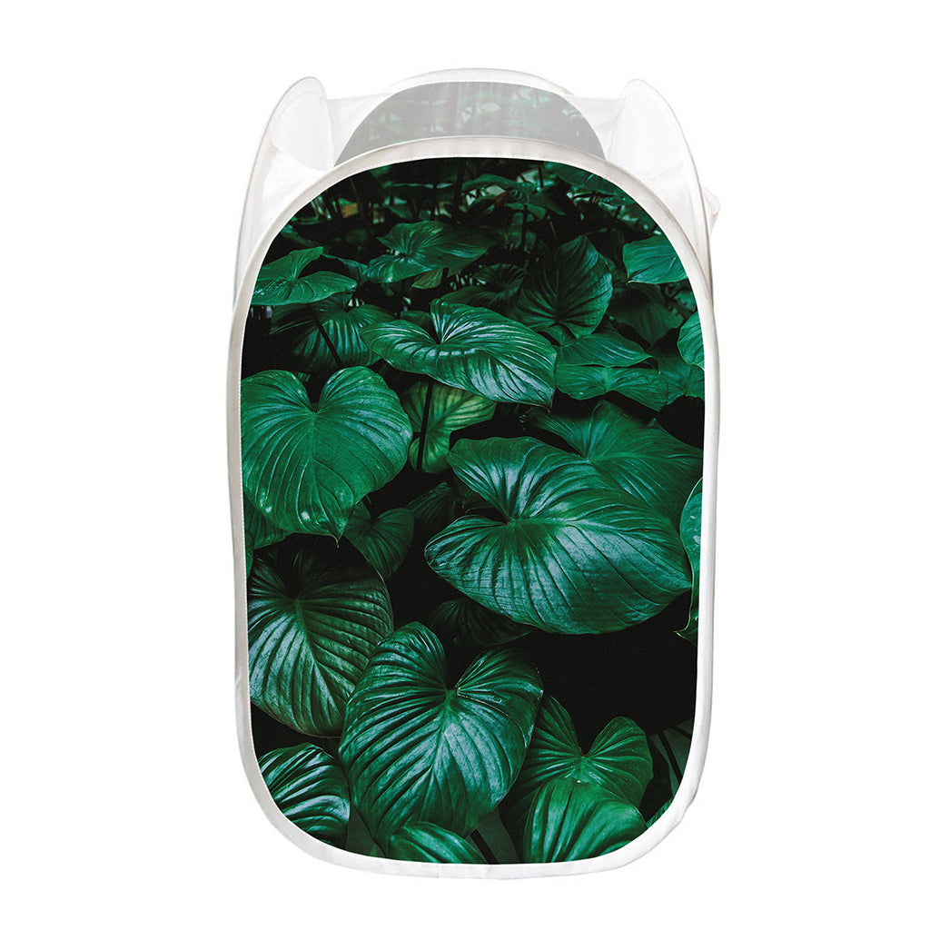 Natural Tropical Leaf Print Mesh Laundry Hamper