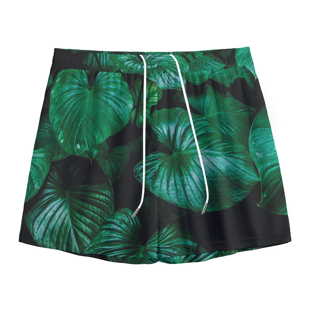 Natural Tropical Leaf Print Mesh Shorts