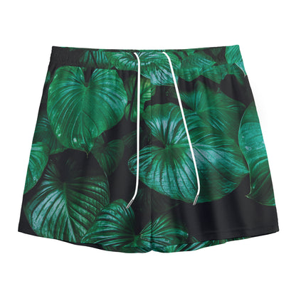 Natural Tropical Leaf Print Mesh Shorts