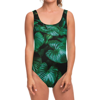 Natural Tropical Leaf Print One Piece Swimsuit