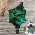 Natural Tropical Leaf Print One Shoulder Bodysuit