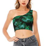 Natural Tropical Leaf Print One Shoulder Crop Top