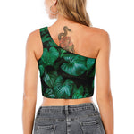 Natural Tropical Leaf Print One Shoulder Crop Top