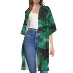 Natural Tropical Leaf Print Open Front Beach Cover Up