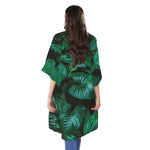 Natural Tropical Leaf Print Open Front Beach Cover Up