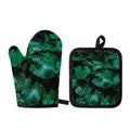 Natural Tropical Leaf Print Oven Mitt And Pot Holder Set
