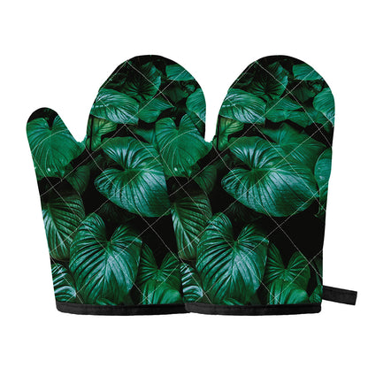 Natural Tropical Leaf Print Oven Mitts
