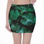 Natural Tropical Leaf Print Pencil Mini Skirt