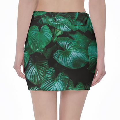 Natural Tropical Leaf Print Pencil Mini Skirt
