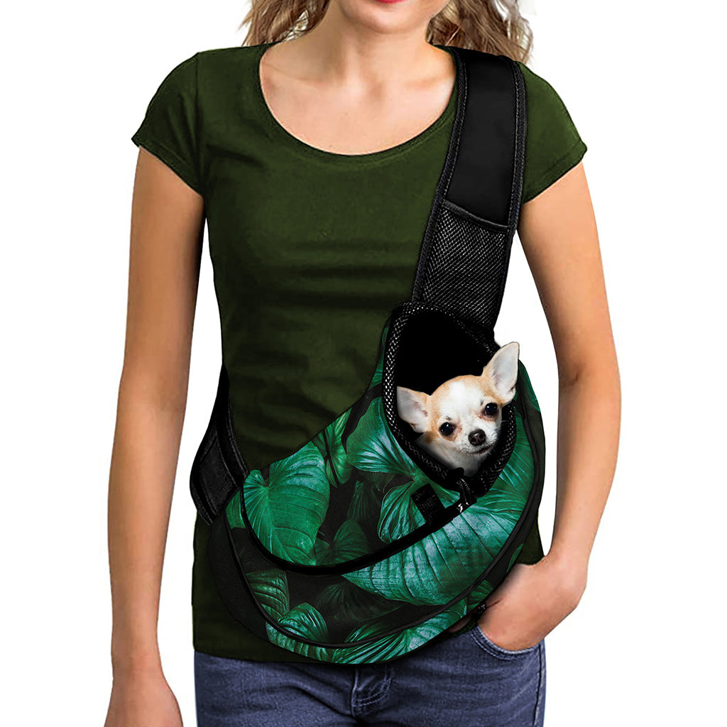 Natural Tropical Leaf Print Pet Sling Carrier