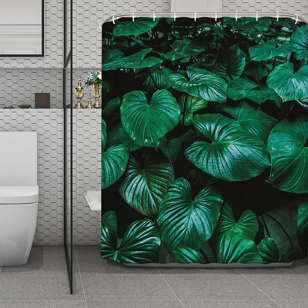 Natural Tropical Leaf Print Polyester Shower Curtain