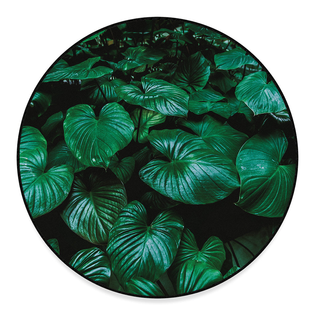 Natural Tropical Leaf Print Round Floor Mat