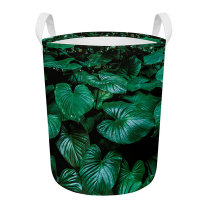 Natural Tropical Leaf Print Round Laundry Basket