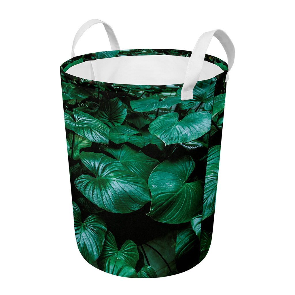 Natural Tropical Leaf Print Round Laundry Basket
