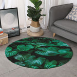 Natural Tropical Leaf Print Round Rug