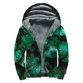 Natural Tropical Leaf Print Sherpa Lined Zip Up Hoodie